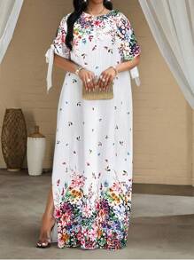 SHEIN Lady Vestido de mujer elegante de vacaciones con estampados florales y telas texturizadas, vestido suelto y holgado con mangas cortas para vacaciones, ducha nupcial, vestido largo y delgado con mangas con cordones para primavera, verano y otoño, vacaciones, atuendos de playa, vestidos de cumpleaños para mujer, vestidos elegantes para mujer, ropa occidental para mujer, atuendo de concierto de country, atuendos de cumpleaños para mujer, vestido de vacaciones, atuendo de concierto para mujer, vestido floral para mujer, ropa bohemia para mujer, atuendos de brunch para mujer, atuendos de vacaciones en la playa, vestido de fiesta de té, vestido de hada europeo de verano - Multicolor - Ver 5