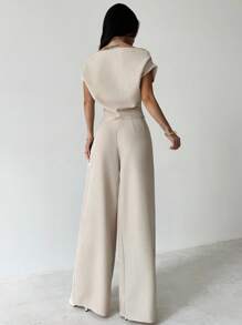 Firerie Women's Summer New Arrival Simple Elegant Daily Casual Linen Commuter Wide Collar Off Shoulder Blouse And Wide Leg Pants Suit