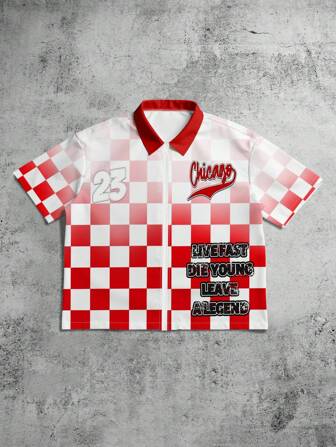 Street Life Chemise décontractée pour hommes à imprimé carreaux dégradé, été