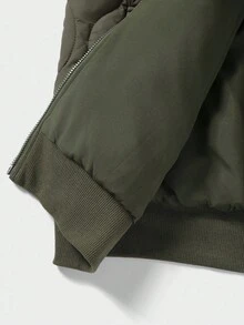 SHEIN Teen Boys' Basic Puffer Padded  Bomber Jacket Casual Comfortable Versatile Diamond Plaid Thick Winter Coat Fall Autumn And Winter Casual College Style, Comfortable & Fashionable, Versatile For Daily Wear, Back To School, Outings, Outdoor Activities Wear - Green - View 8