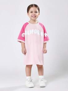 SUMWON Kalifornien Cool Kinder T-Shirt Kleid im Raglanstil, bequemes Sommer-Frühlings-Lässig-Spielkleid mit weißem Frontdruck