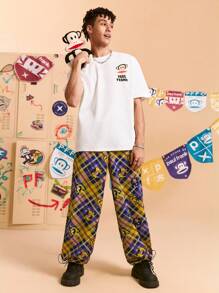 Paul Frank X SHEIN 男士卡通格子图案口袋运动裤 - 彩色 - 查看 5