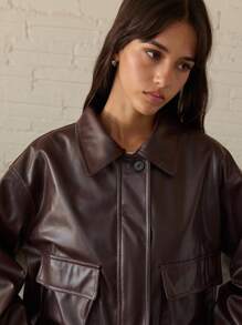 Nöista Women's Fashion Commuter Fur Collar Cropped Jacket - Coffee Brown - View 6