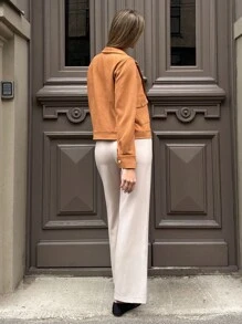 Pariaura Women's Casual Solid Color Straight Leg Pants, Autumn Fall Cloth For Women - Khaki - View 2