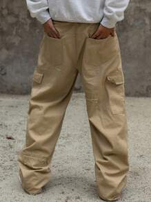 DAZY Autumn Distressed Cargo Pants For Men - Khaki - View 6