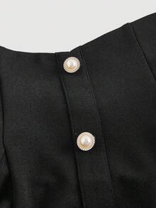 SHEIN MOD 大码女式高腰 A 字裙，带仿珍珠纽扣，复古宫廷风格，适合学校、约会、派对、节日、茶会、生日场合、夏季、复活节、狂欢节、音乐会、早午餐、商务休闲 - 黑色 - 查看 3