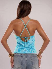 SHEIN BAE Women's Summer Sequin & Floral Embellished Camisole Top - Blue - View 2