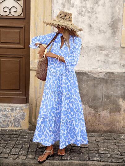 Brillora Woven Printed Long Sleeve Dress For Women,Sun Dresses For Women