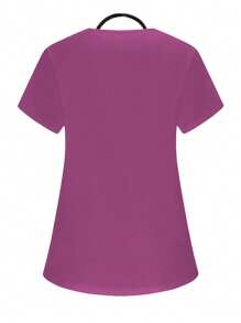 PopScrub Women's Short Sleeve Double Pocket Nurse Top, Scrub Shirt Uniform Comfortable Stylish Fashion Uniform Scrub - Multicolor - View 2
