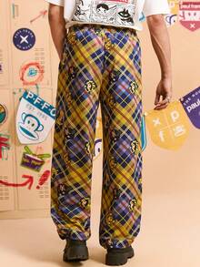 Paul Frank X SHEIN 男士卡通格子图案口袋运动裤 - 彩色 - 查看 2