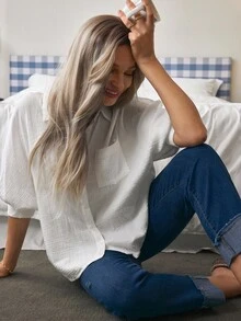 Louniche 口袋設計貼紋領子襯衫 - 白色 - 查看 7