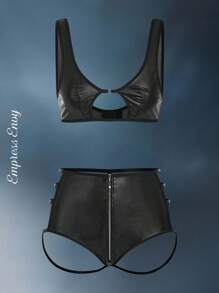 Bộ đồ lót gợi cảm hở lưng bằng da PU có dây kéo quyến rũ cho câu lạc bộ độc thân dành cho phụ nữ - màu đen - Xem 1