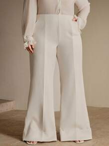 Anewsta 女士现代时尚宽松优雅阔腿裤西装裤 - 米色 - 查看 3