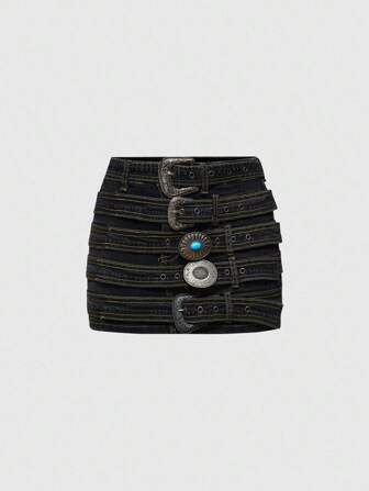 J-Fashion Y2k Western Japanese Gyaru Avant Garde Low Waist Buckle Belted Mini Skirt