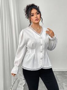 Modelyn Damen V-Ausschnitt Puffärmel Slim Fit Bluse, Frühling/Herbst