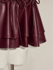 SHEIN ICON Y2k Women's Going Out Goth Burgundy Halter Fashionable Gyaru Concert Women Outfit Club Party Festival Rave Outfit Cross Strap Sexy Fashion Street Goth Style PU Leather Lace-Up Backless Mini Dress - Burgundy - View 8