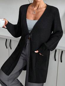 EURMUSE Áo len cardigan nữ có chi tiết nơ - màu đen - Xem 5