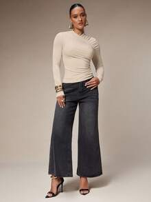 Silquee Camiseta ajustada con pliegues de unicolor para mujer