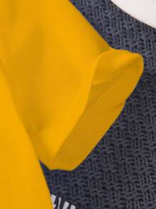 SHEIN 2 件装年轻男孩学校风格刺绣铅笔条纹休闲短裤，夏季百搭，适合上学、日常外出、度假、度假、旅行、放松、日光浴、返校季 - 黃色 - 查看 7