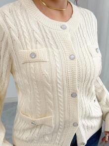 Elenzga Plus Size Casual Solid Color Knit Cardigan Fall Winter Cloth For Women Autumn - White - View 7