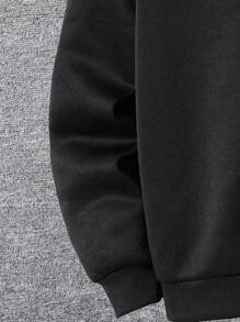 SHEIN 1pc Tween Boy Casual Sports Academy Basics Black Baseball Jacket With Thickened Grab Material Fabric For Up, Toddler, Back To School, Suitable For Birthday Party, Evening Party, Performance, Wedding, Baptism, Opening Ceremony, Suitable For Daily Use, School, Travel, Sports, Spring, Autumn And Winter - Black - View 3