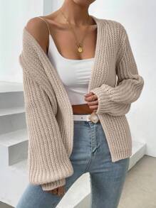 EMERY ROSE Women's Solid Color Drop Shoulder Long Sleeve Loose Casual Cardigan, Autumn/Winter Fall Cloth For Women - Apricot - View 5