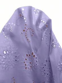 Selamara Áo cánh thêu khoét lỗ màu trơn thường ngày/công sở dành cho nữ - Màu tím hoa cà - Xem 4