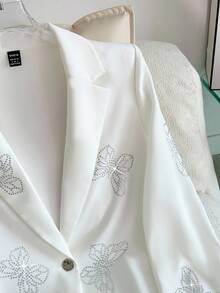 Modelyn Women's Fashionable & Elegant Rhinestone Butterfly Blazer  Fall Clothes For Women  Wedding Blazer Guest  Rhinestone Blazer   Fall Clothes For Women  A Long-Sleeved White Blazer With A Diamond Butterfly-Shaped Embossed Diamond, Elegant And Stylish, Old-Style Korean Blazer - White - View 3