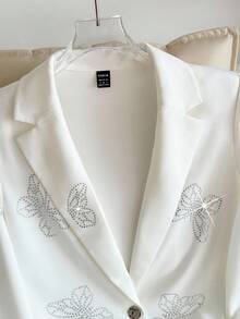 Modelyn Women's Fashionable & Elegant Rhinestone Butterfly Blazer  Fall Clothes For Women  Wedding Blazer Guest  Rhinestone Blazer   Fall Clothes For Women  A Long-Sleeved White Blazer With A Diamond Butterfly-Shaped Embossed Diamond, Elegant And Stylish, Old-Style Korean Blazer - White - View 6