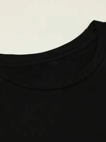 EMERY ROSE Summer Casual Halloween Ghost Print Short-Sleeved T-Shirt, Halloween T-Shirt, Halloween Cute Ghost T-Shirt, Spooky Ghost T-Shirt, Autumn Cute Bow T-Shirt, Pumpkin Halloween - Black - View 6