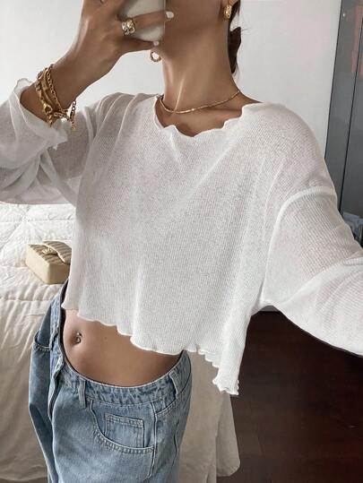 Livesso Women's Casual Cropped Top, New Arrival For Autumn Long Sleeve Women Tops