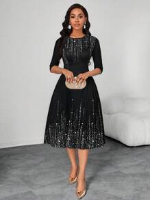 SHEIN Lady 女士优雅度假通勤装，修身款，收腰，A字型，保守款，中长款，四季皆宜