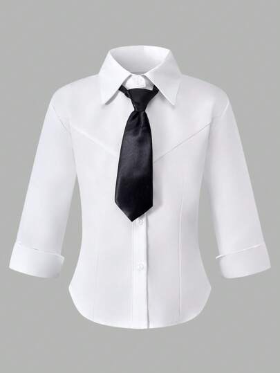 Camisa blanca versátil y casual con corbata para niña preadolescente