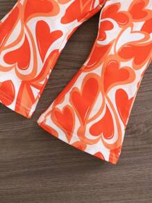 SHEIN Babygirl 两件套时尚心形针织吊带上衣和喇叭裤 - 橘色 - 查看 6