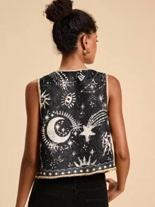 Travachic 休闲复古时尚系带无袖女式轻便夹克、度假风格、休闲夏日度假女士、波西米亚海滩度假、波西米亚风、节日庆典、女士海滩、女士夏季、毕业典礼、女士生日、海滩必备品、女士机场、欧洲夏季、乡村女士、返校节、返校节、老钱风格女士、街头女士、Y2K、夜间外出、秋季、冬季、可爱、外出 - 黑色 - 查看 3