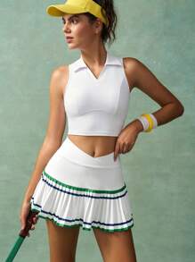 VARSIVA Women's Solid Color Cropped Sleeveless Fitness Polo Shirt - Multicolor - View 4