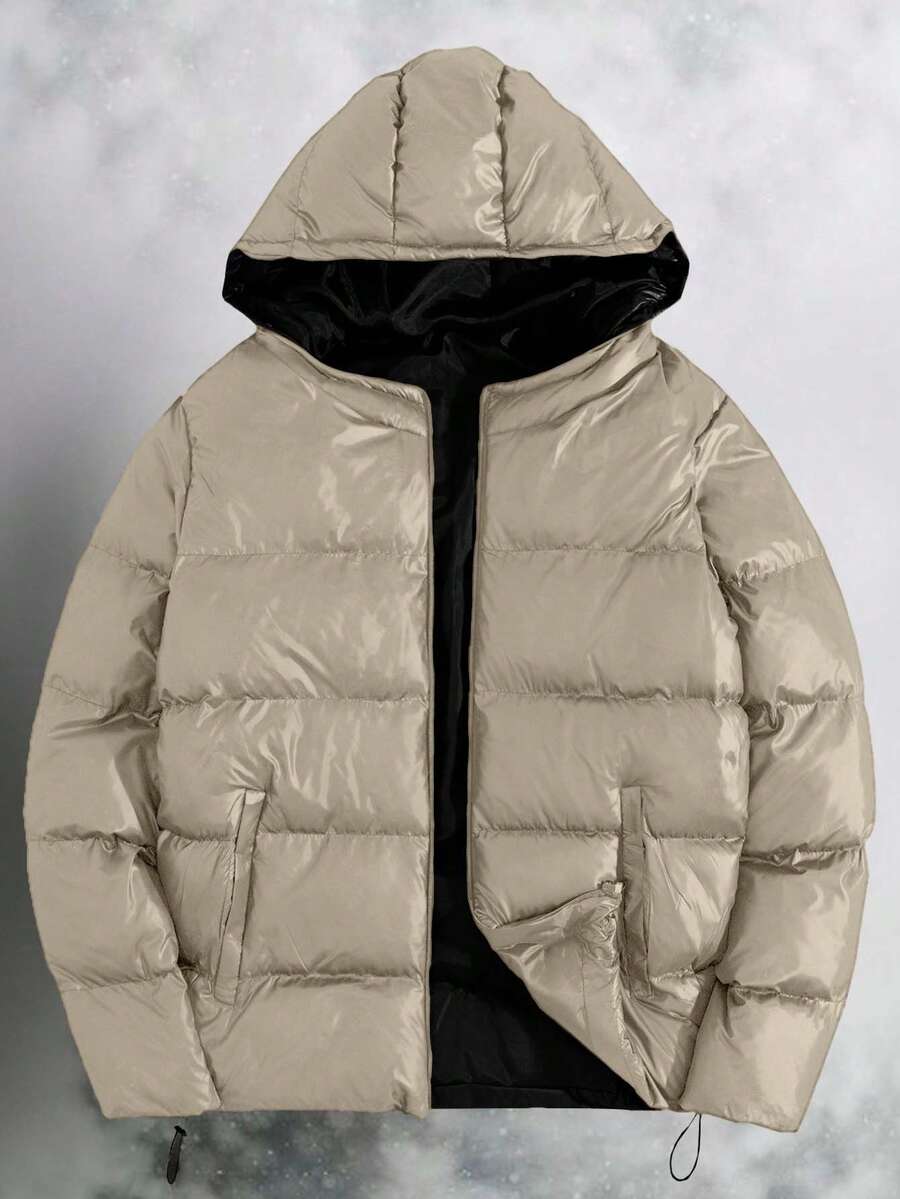 SHEIN Cottnline Men Zip-Up Regular Hoodie Padded Coat - Beige - View 1