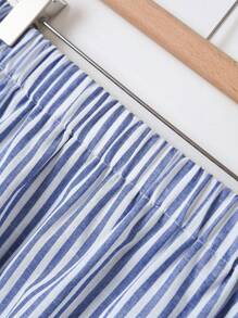 Rusticease Women's Casual Striped Elastic Waist Skirt, Summer Striped Skirt Blue Skirt For Women Cotton Skirt Long Summer Skirt FALL