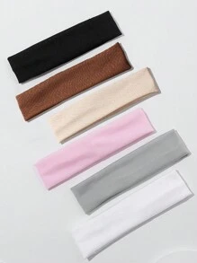 ROMWE 6pcs Solid Color Elastic Headbands, Suitable For Sports And Casual Use - Multicolor - View 3