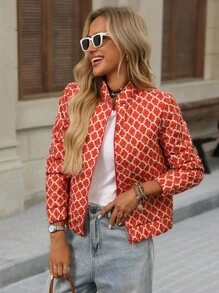 Brillora Women's Full Print Long Sleeve Zipper Front Casual Regular Jacket, Red Jacket Women, Printed Jacket Women, Lightweight Jacket Women, Orange Jacket Women, Summer Jacket Women,Bohemian,Boho Chic,Boho Women Clothing,Western Wear Women,Western,Old Money Style Women,Business Casual Woman,Halloween Costumes Women In Fall/Winter