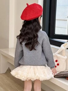 SHEIN Zikori 女童休闲动物纹圆领长袖毛衣，可爱校园风上衣，冬季款 - 彩色 - 查看 4