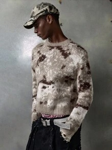 NEON BLANC 男士扎染休闲宽松圆领长袖毛衣，适合秋冬 - 軍綠色 - 查看 4