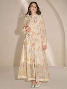 Anewsta Elegantes Ballonkleid mit Stehkragen - Pink - Übersicht 4