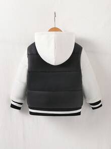 SHEIN 1pc Young Boy Kids Casual Black & White Patchwork Long Sleeve Hooded Loose Cotton Jacket, Regular Fit, New Autumn/Winter Back To School Fall - Black and White - View 2