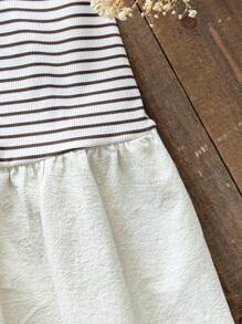 SHEIN Young Girl Loose Casual Minimalist Comfortable Round Neck Striped Sleeveless Patchwork Ruffle Hem Dress, Striped Camisole Dress, Suitable For School, Home, Outdoor Sports, Beige Dress, Striped Dress, Vacation Dress, Matching Mother And Daughter School Girls Clothes  Toddler Girl Fall Clothes