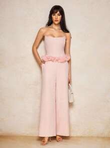 EDEN Summer Jacquard Straight Leg Pants Elegant Pink Pants Wedding - Baby Pink - View 3