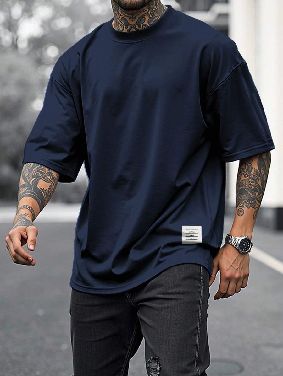 Manfinity Homme Men's Solid Color Casual Simple T-Shirt - Navy Blue - View 1