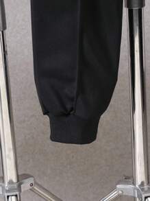 2pcs Teenage Outdoor Casual Autumn/Winter Striped Ribbed Hooded Jacket And Pants Set Fall - Black - View 3