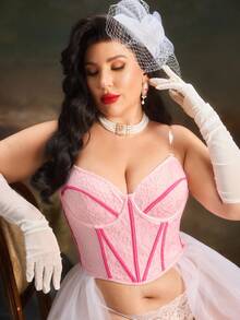 PinupPomp Top de tirantes con diseño de espina de pescado, sexy y elegante, talla grande, para verano - Rosa - Ver 1