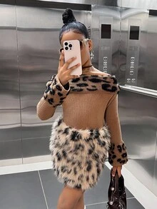 SHEIN 青少年女孩猎豹印花蓬松迷你裙，豹纹短裙 Y2K - 彩色 - 查看 5